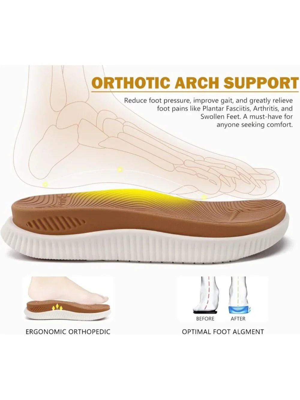 Men's White Orthotic Cushion Flip Flops Athletic Recovery Foam Walking Sandals